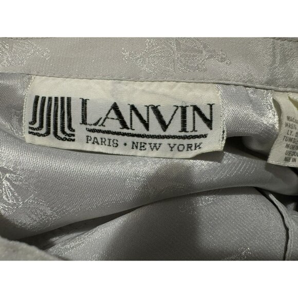 Vintage Lanvin Gray Tonal Silk Shirtwaist Dress Long Sleeve Mandarin Neck Sz 16 - Picture 4 of 6